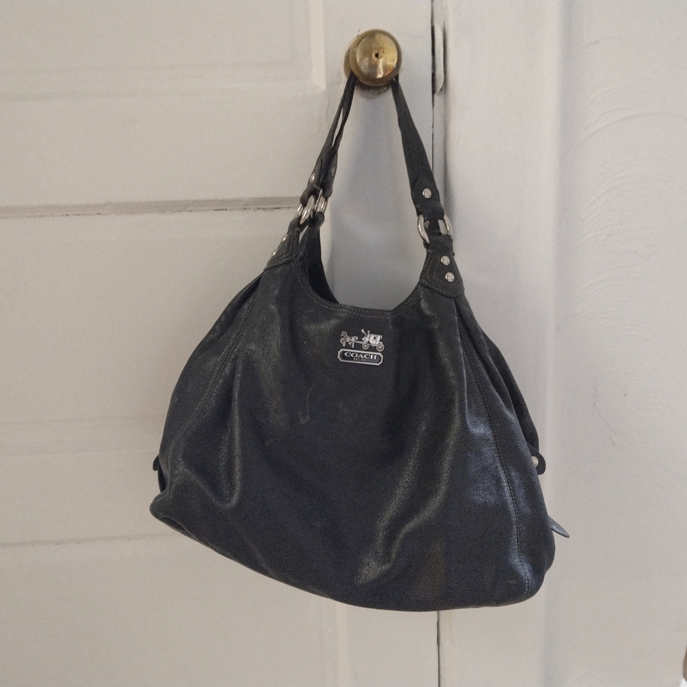 Coach Black Leather Shoulder Bag with Gold Hardware